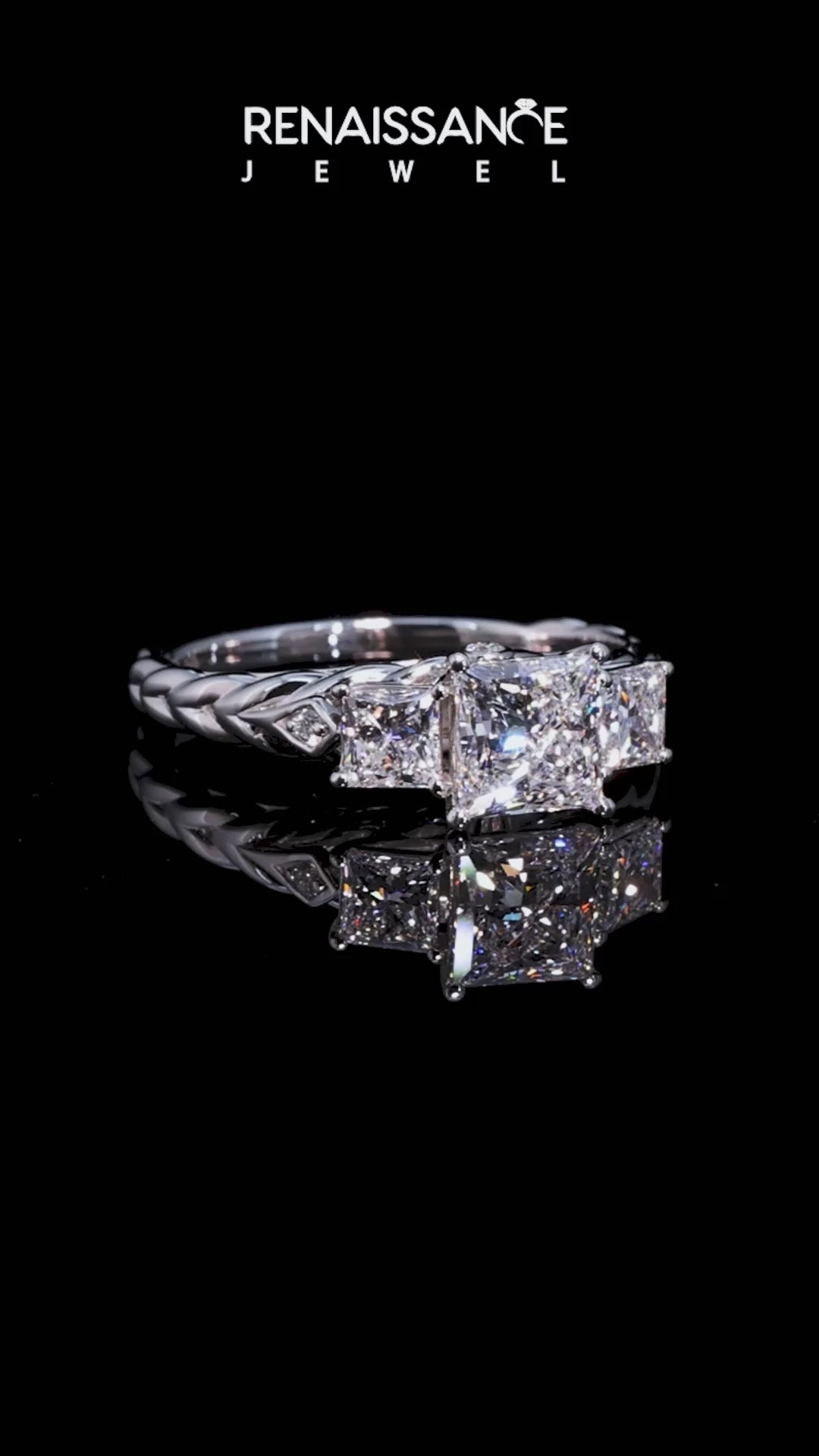 Platinum Princess Cut Three-Stone Braided Band Ring with Four-Prong Setting_36