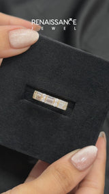 Yellow gold Channel Set Baguette and Round Diamond Band with Bar Prongs