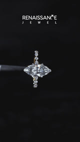 Yellow gold Marquise Cut Diamond Ring with Marquise and Round  Side Stones and Four-Prong Setting
