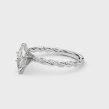 Silver Marquise Cut Diamond Solitaire Ring with Twisted Band and Pavé Accents