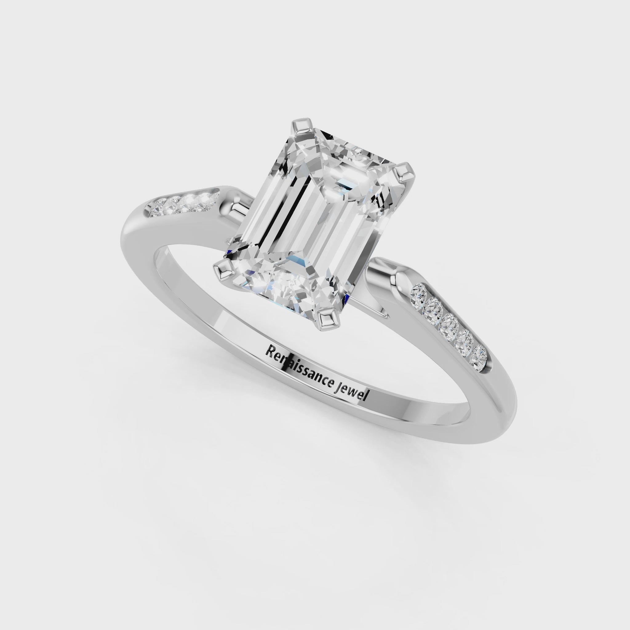 White gold Emerald Cut Channel Set Solitaire Engagement Ring with Four-Prong Setting_79