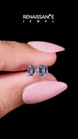 White gold Emerald Cut Blue Topaz Stud Earrings