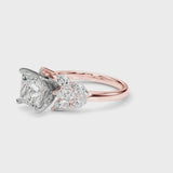 Rose gold Princess Diamond Cluster Leaf Design Ring with Prong Setting