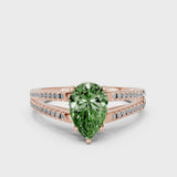 Rose gold Fancy Green Pear Cut Diamond Solitaire Engagement Ring with Split Shank Pavé Band