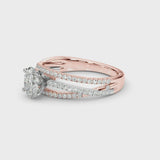 Rose gold Oval Solitaire Twist Band with Pavé Setting and Four-Prong Setting