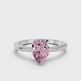 White gold Fancy Pink Pear Cut Diamond Solitaire Ring with Six-Prong Setting and Classic Band
