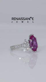Silver Three-Stone Marquise Cut Pink Sapphire Ring with Round  Pavé Band and Prong Setting