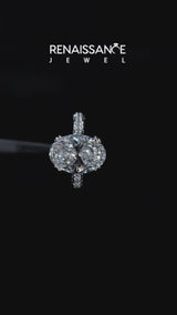 White gold Oval Diamond Solitaire with Pave Band and Six-Prong Setting