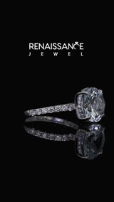 Silver Round Cut Aquamarine Solitaire Ring with Round  Pavé Band and Four-Prong Setting