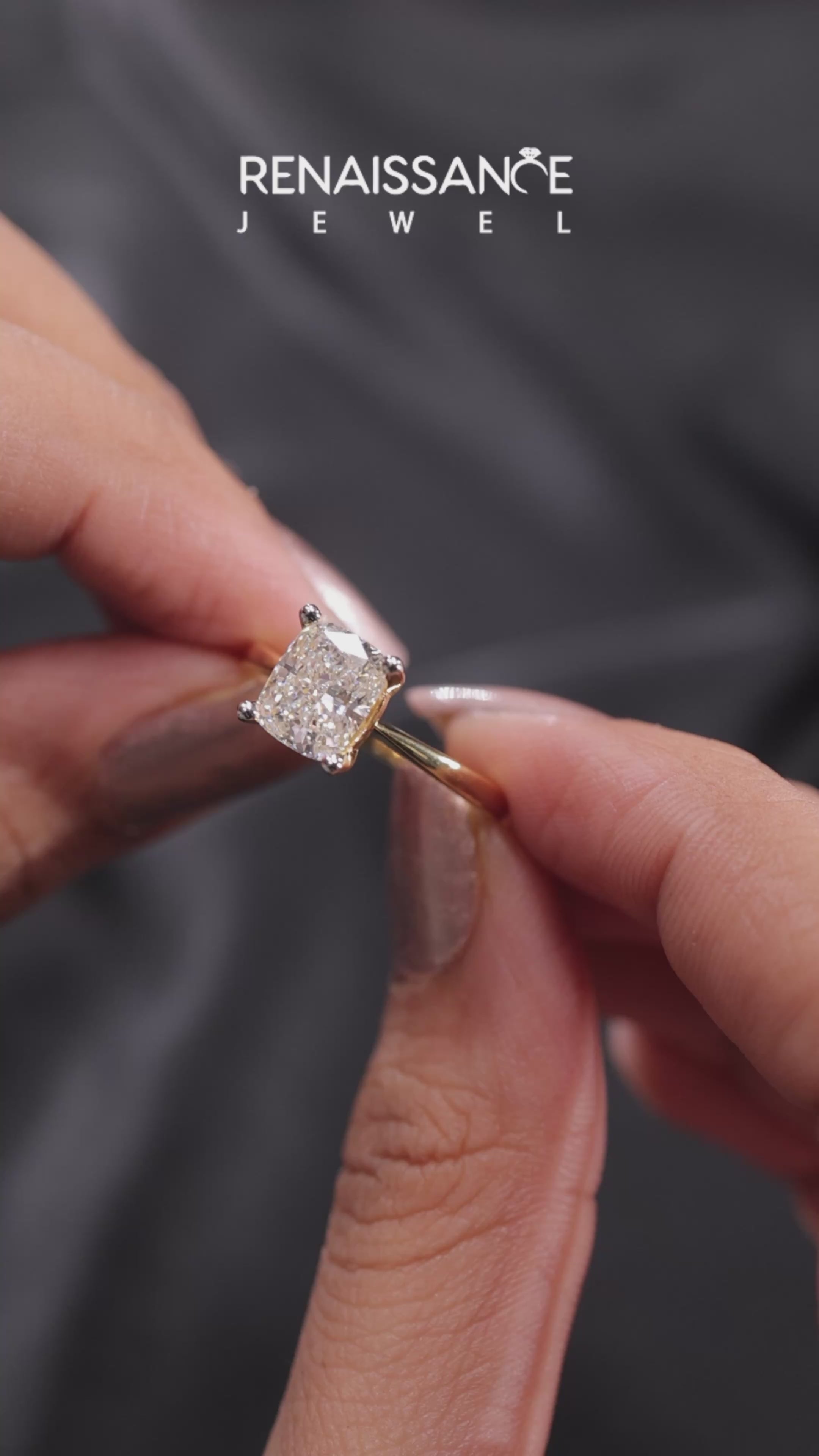 Yellow gold Cushion Solitaire Engagement Ring with Classic Band and Four-Prong Setting 7