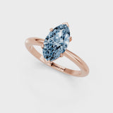 Rose gold Fancy Blue Marquise Cut Diamond Solitaire Ring with Six-Prong Setting and Classic Band