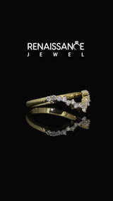 Yellow Gold Round Laboratory-Grown Diamond Zigzag Chevron Curved Wedding Band