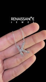 White gold Pavé Round Prong Set Initial Pendant
