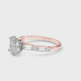 Rose gold Oval Cut Diamond Solitaire with Side Baguettes and Channel Set Band