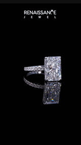 Silver Princess Cut Diamond Pavé Engagement Ring with Round  Accents and Prong Setting
