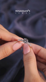 Rose gold Round Cut Diamond Prong Setting with Side Stones on a Pave Band