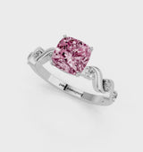 Silver Fancy Pink Cushion  Solitaire Twisted Band with Prong Setting