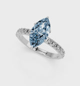 White gold Fancy Blue Marquise Cut Diamond Solitaire Pavé Band with Four-Prong Setting