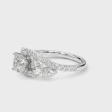 Platinum Cushion Diamond Halo Ring with Marquise and Pavé Band in Prong Setting