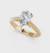 Yellow gold Pear Cut Diamond Solitaire Engagement Ring with Cathedral Setting and Four-Prong Mount