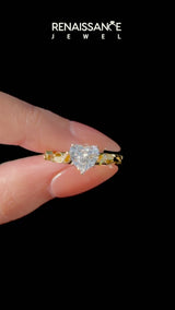 Yellow gold Heart Solitaire Vine Band with Milgrain Prong Setting