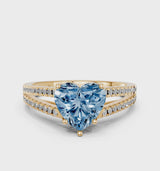 Yellow gold Fancy Blue Heart Cut Diamond Solitaire Engagement Ring with Split Shank Pavé Band
