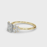 Yellow gold Emerald Diamond Floral Side Stone Solitaire with Marquise Accents and Four-Prong Setting