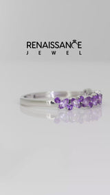 Silver Marquise and Round Amethyst Vine Eternity Band with Prong Setting