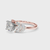 Rose gold Cushion Diamond Cluster Leaf Design Ring with Prong Setting