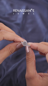 White gold Round Cut Diamond Pavé Halo Ring with Four-Prong Setting
