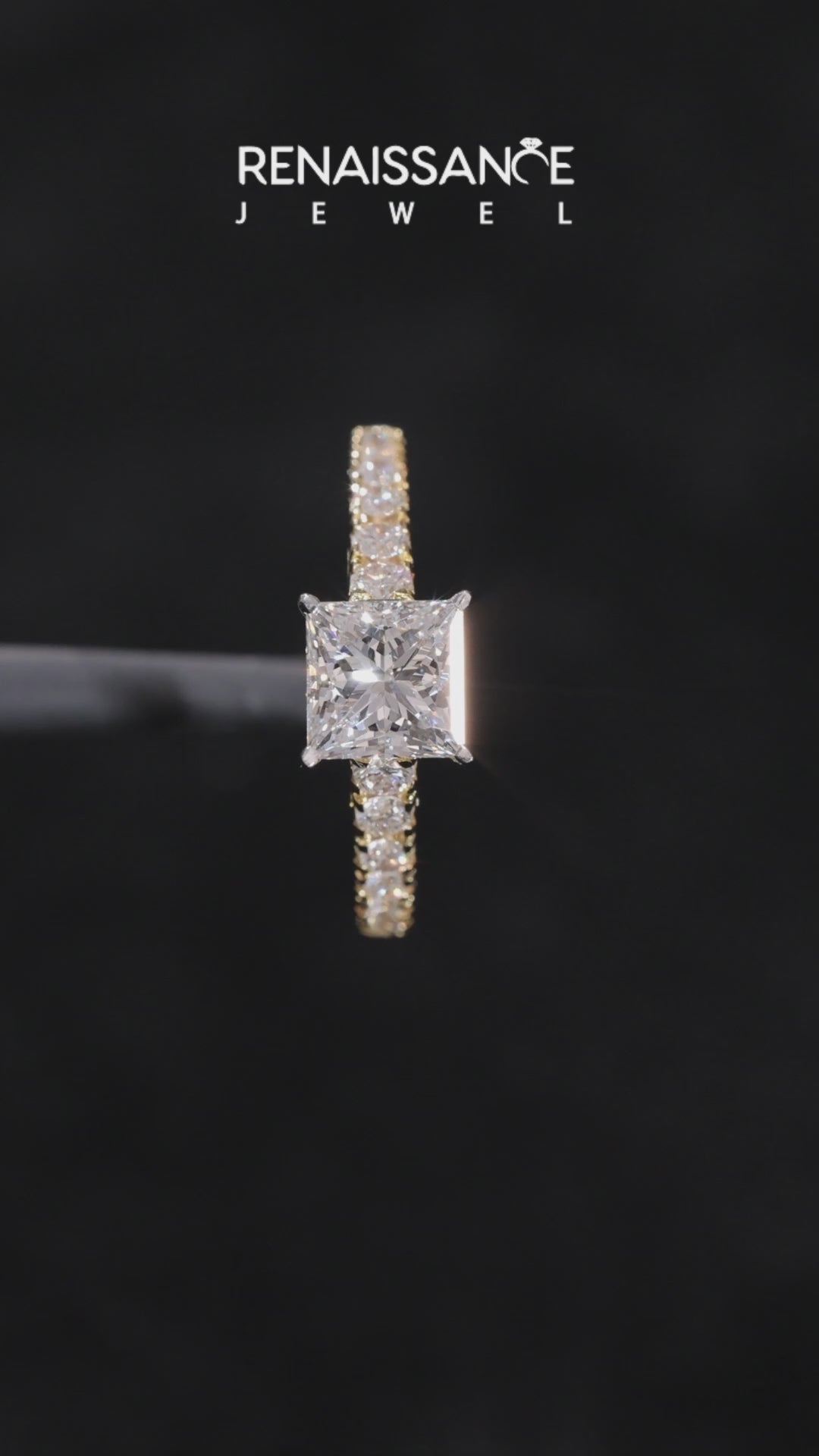 Yellow gold Princess Cut Diamond Solitaire with Pave Band and Four-Prong Setting_9