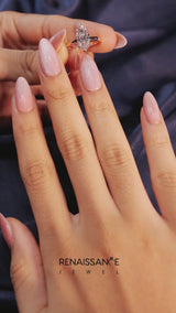 Rose gold Marquise Solitaire Engagement Ring with Cathedral Band and Four-Prong Setting