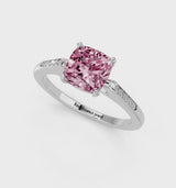 Silver Fancy Pink Cushion  Cut Channel Set Solitaire Engagement Ring with Four-Prong Setting