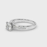 White gold Asscher Solitaire Diamond Ring with Channel-Set Band and Four-Prong Setting