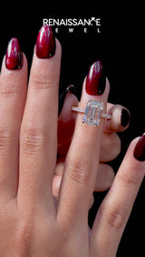 Rose gold Emerald Cut Diamond Pave Band Solitaire Ring with Round  and Prong Setting