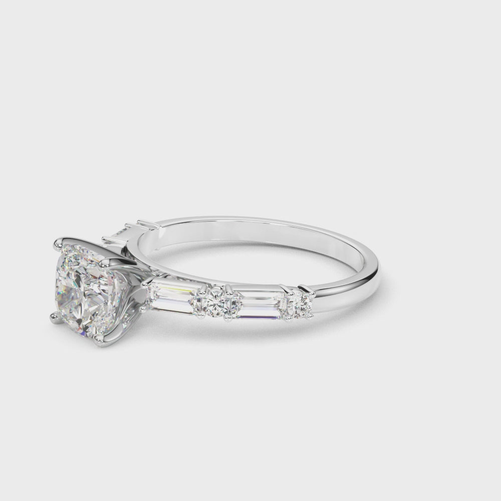 Silver Cushion Solitaire with Side Baguettes and Channel Set Band 3