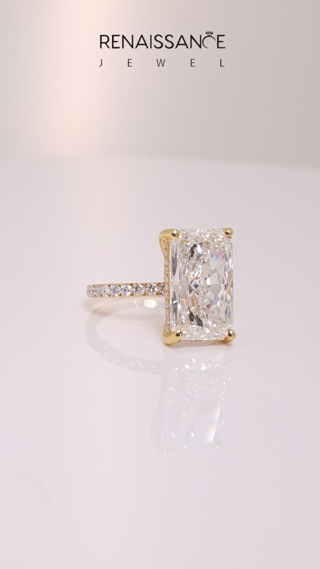 Yellow gold Radiant Cut Diamond Pave Band Solitaire Ring with Four-Prong Setting_34
