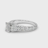 White gold Radiant Cut Diamond Classic Solitaire Ring with Pavé Band and Four-Prong Setting