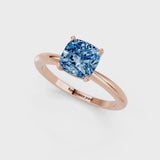 Rose gold Fancy Blue Cushion Cut Diamond Solitaire Ring with Six-Prong Setting and Classic Band