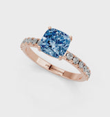 Rose gold Fancy Blue Cushion Cut Diamond Solitaire Pavé Band with Four-Prong Setting