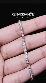 Silver East-West Emerald Cut Diamond Tennis Bracelet with Bezel Setting