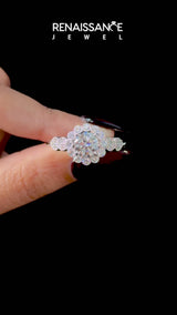 White gold Round Brilliant Milgrain Pave Heart Band Solitaire Ring