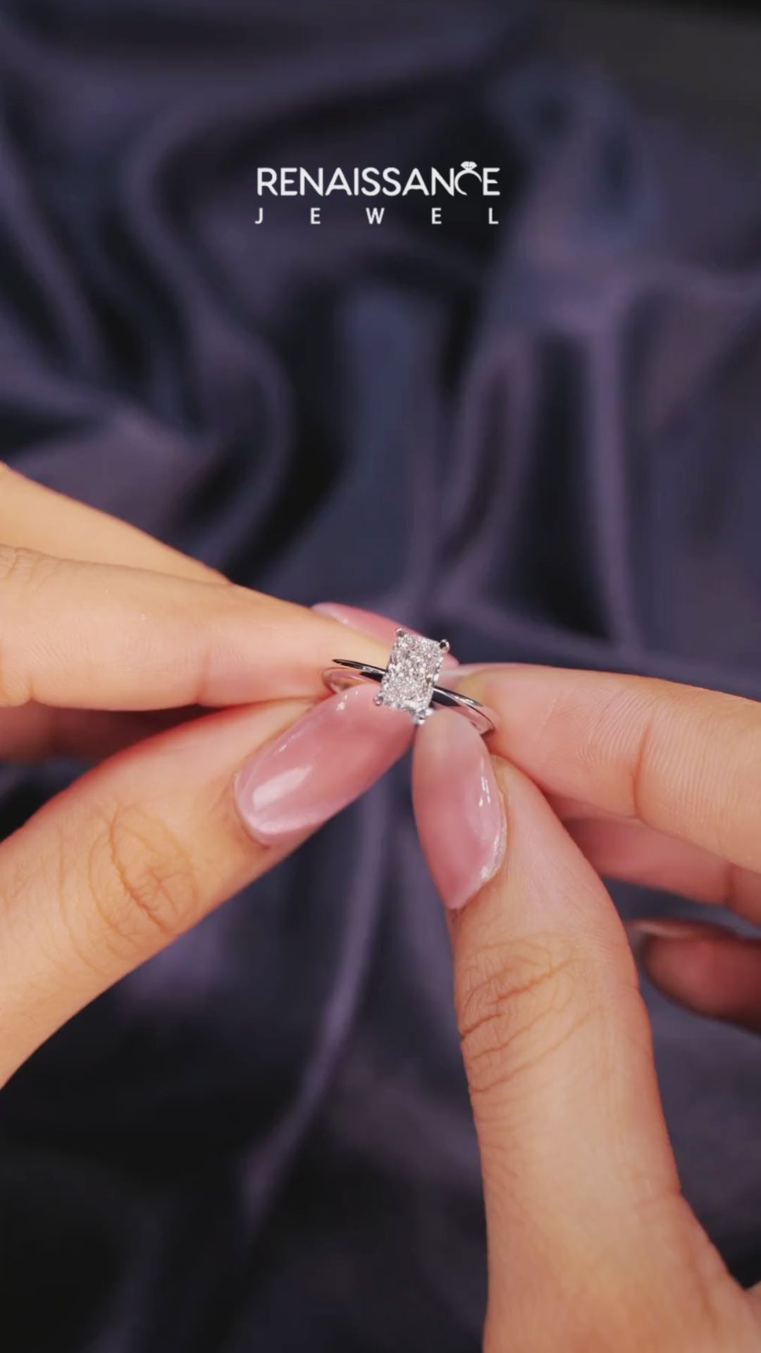 Platinum Radiant Solitaire Engagement Ring with Classic Band and Four-Prong Setting 5