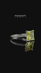 Silver Princess Cut Yellow Sapphire Solitaire Ring with Round  Pavé Band and Prong Setting