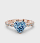 Rose gold Fancy Blue Heart  Cut Solitaire Diamond Engagement Ring with Pave Band and Four-Prong Setting