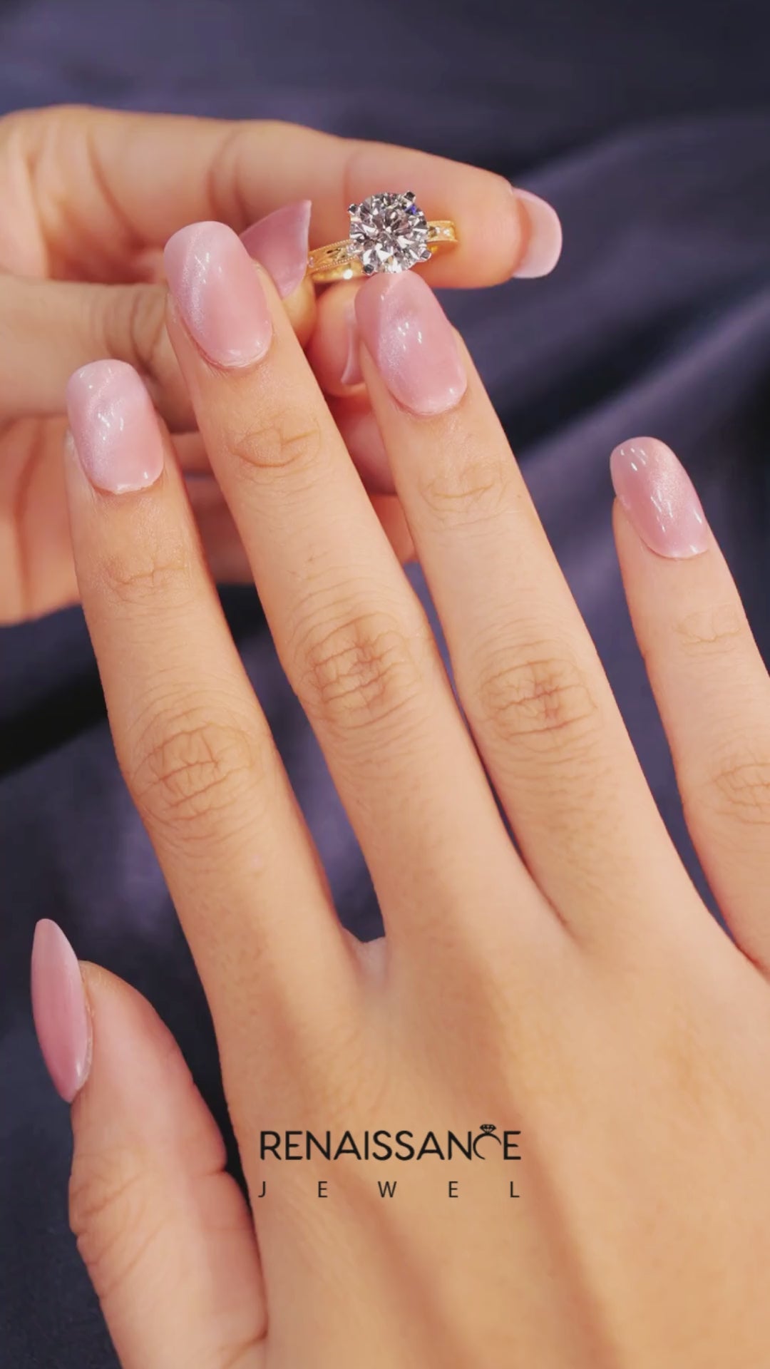 Yellow gold Round Solitaire Milgrain Engagement Ring with Filigree Band and Four-Prong Setting 5