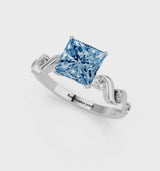 White gold Fancy Blue Princess  Solitaire Twisted Band with Prong Setting