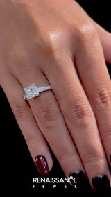 Platinum Emerald Cut Diamond Engagement Ring with Milgrain Channel Set Band and Prong Setting