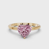 Yellow gold Fancy Pink Heart Cut Diamond Solitaire Ring with Six-Prong Setting and Classic Band