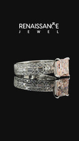 White Gold Princess Cut Pave and Baguette Engagement Ring Setting for Fancy Pink Center
